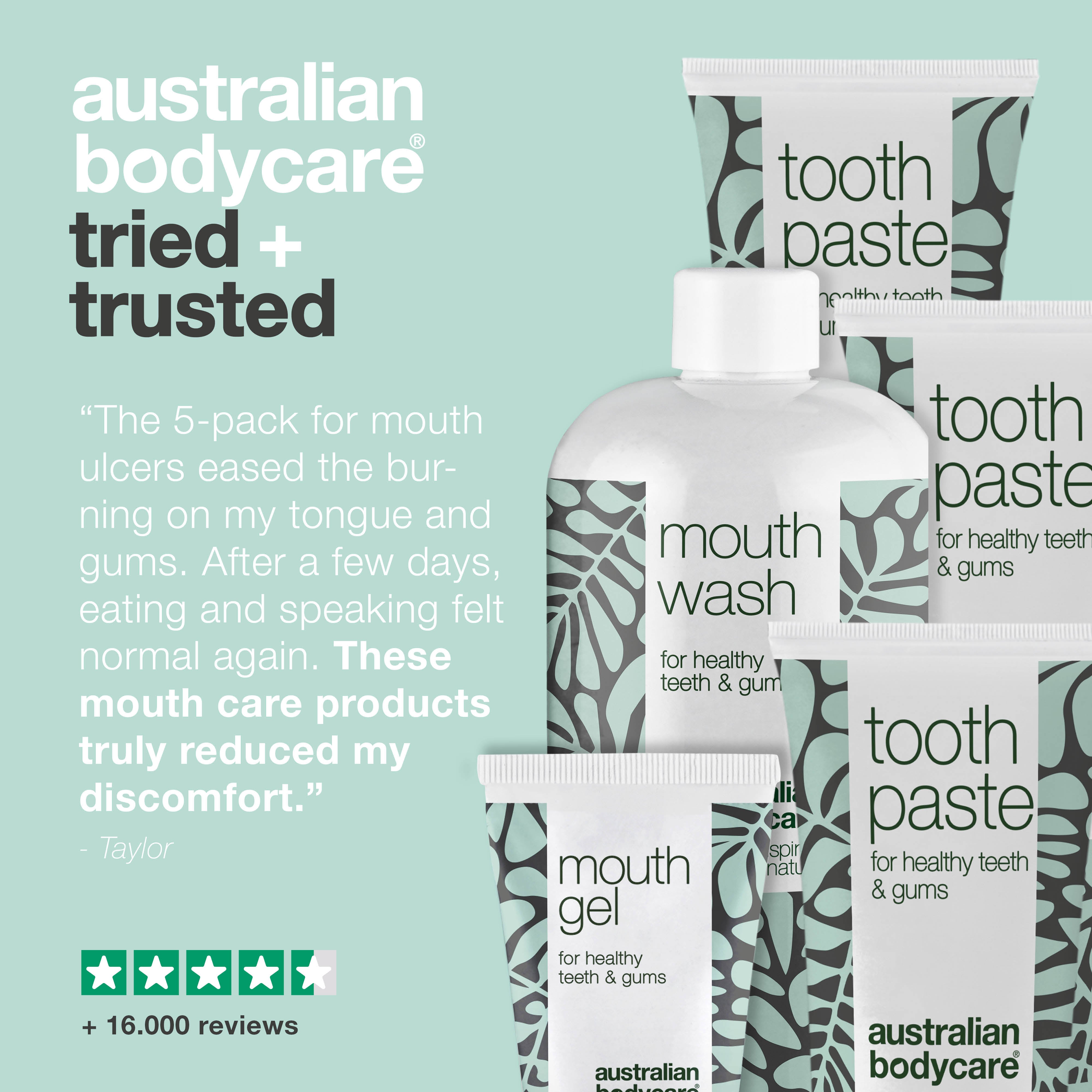 Kit for blisters on tongue or in the mouth — 5 products for the daily care of sores in the mouth or on the tongue