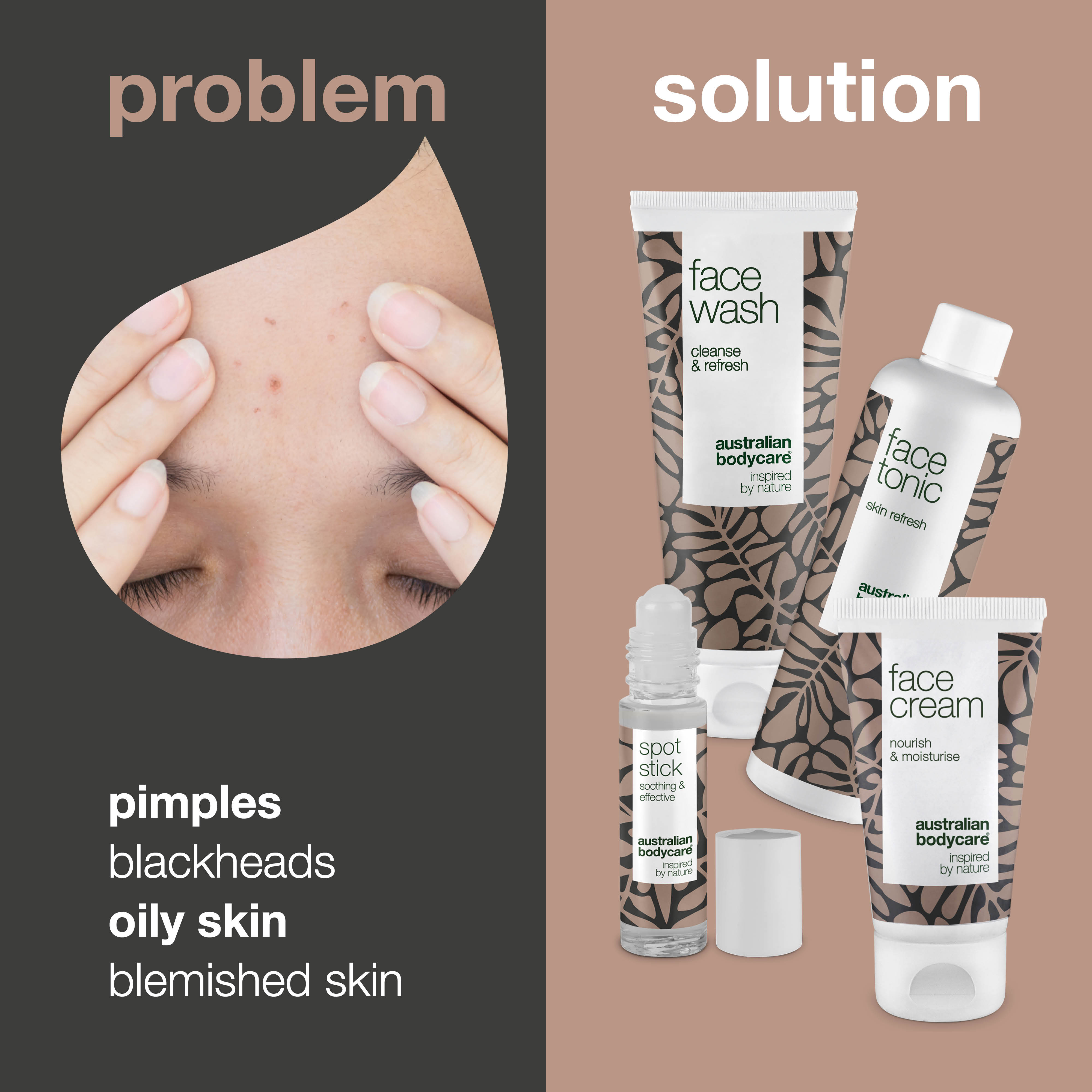 Skin care set for spots on forehead — 4 facial products to reduce congested skin and spots on forehead & the daily care of forehead acne