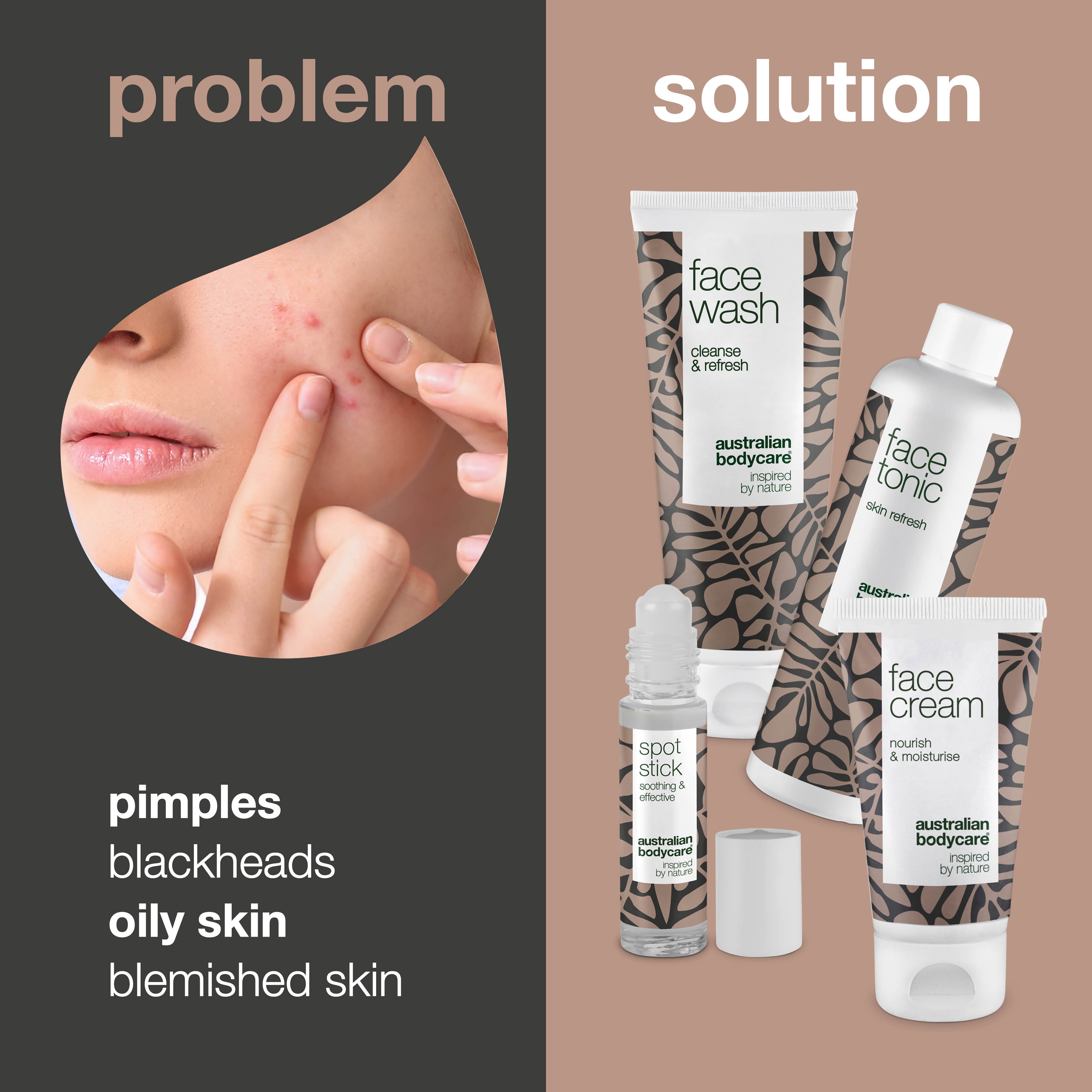 Skin care set for blackheads and spots on chin — 4 facial products for daily cleansing of spots on jawline and blackheads on chin