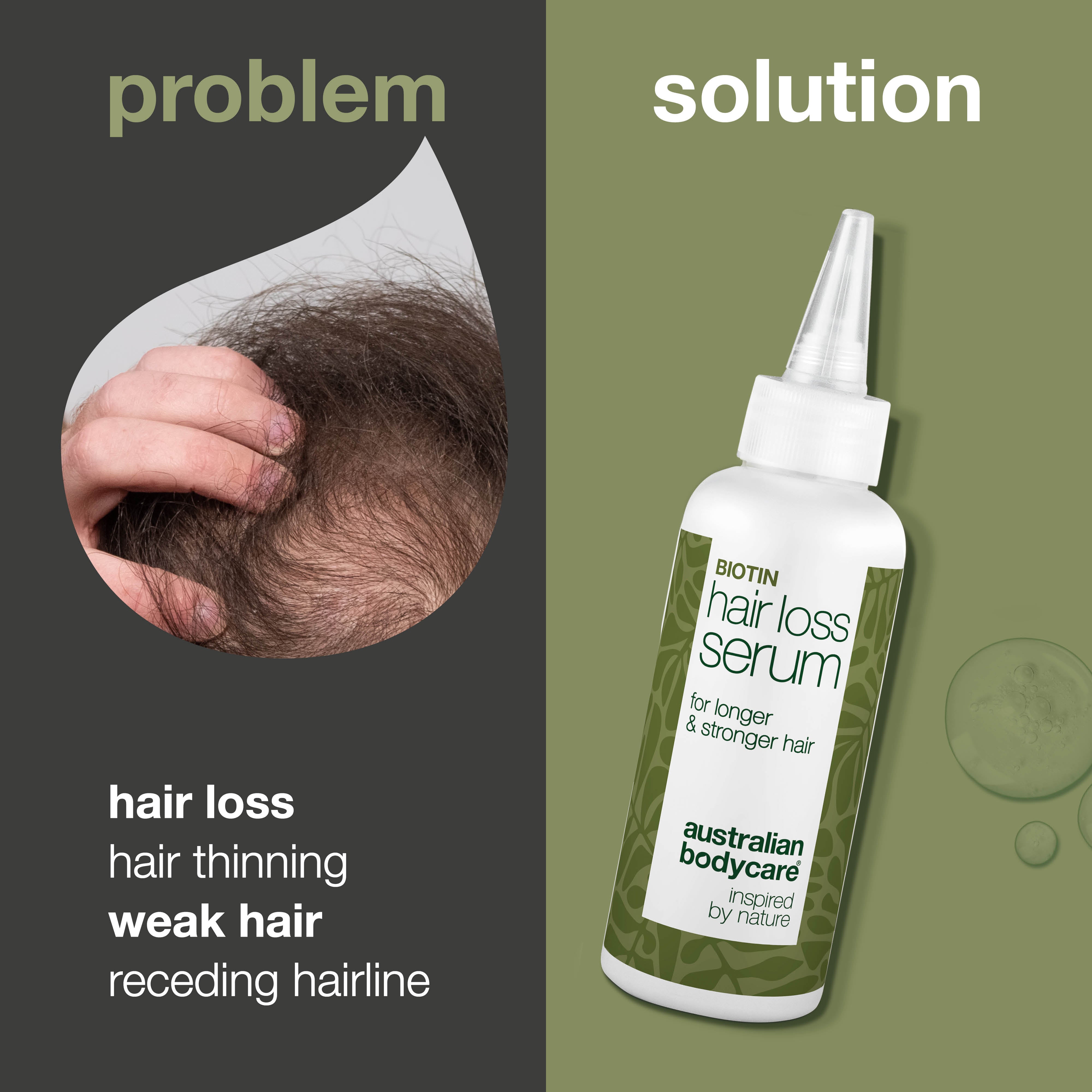 Effective hair loss serum with biotin, Capilia Longa & caffeine. Strengthens thinning hair and nourishes the scalp for healthier growth.