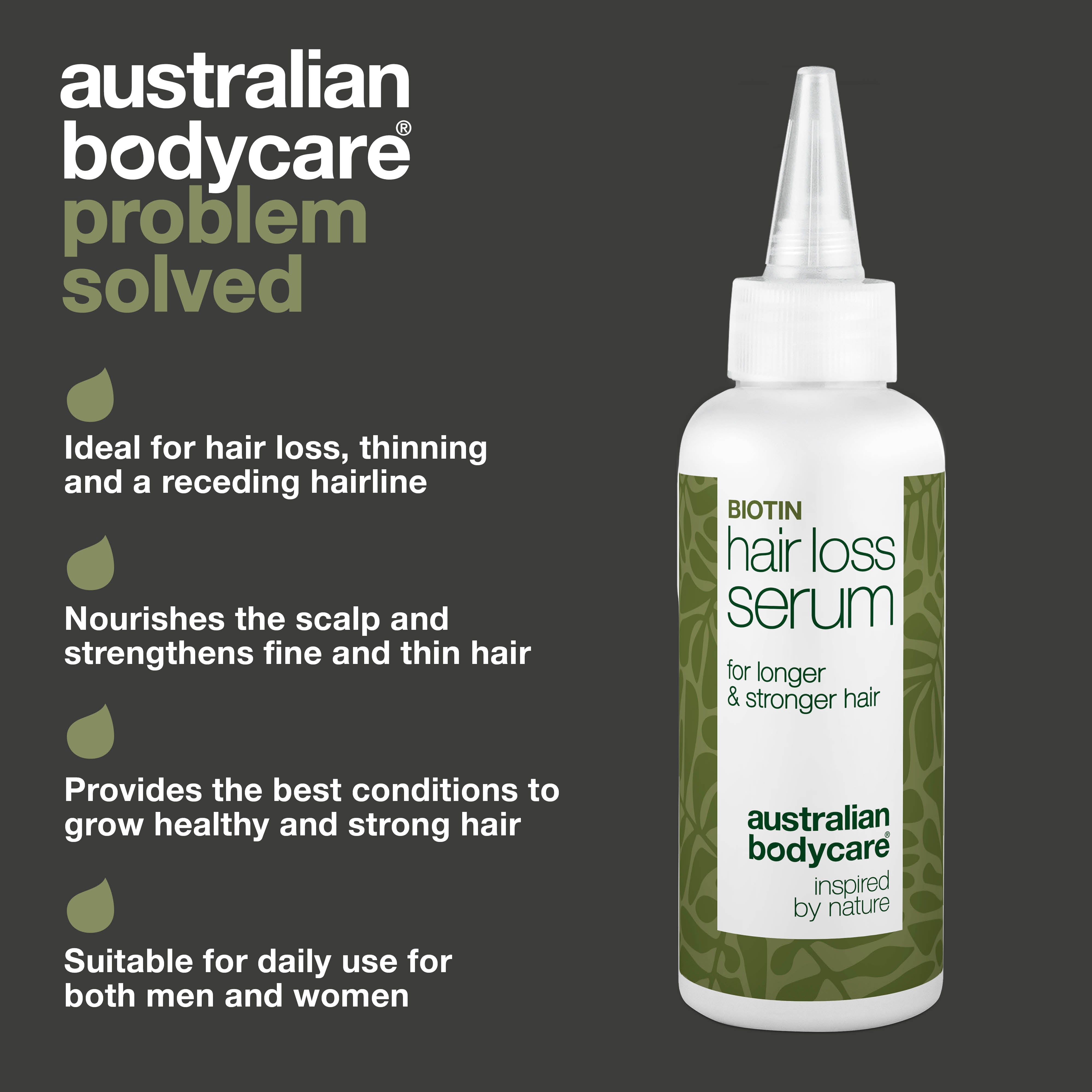 Effective hair loss serum with biotin, Capilia Longa & caffeine. Strengthens thinning hair and nourishes the scalp for healthier growth.