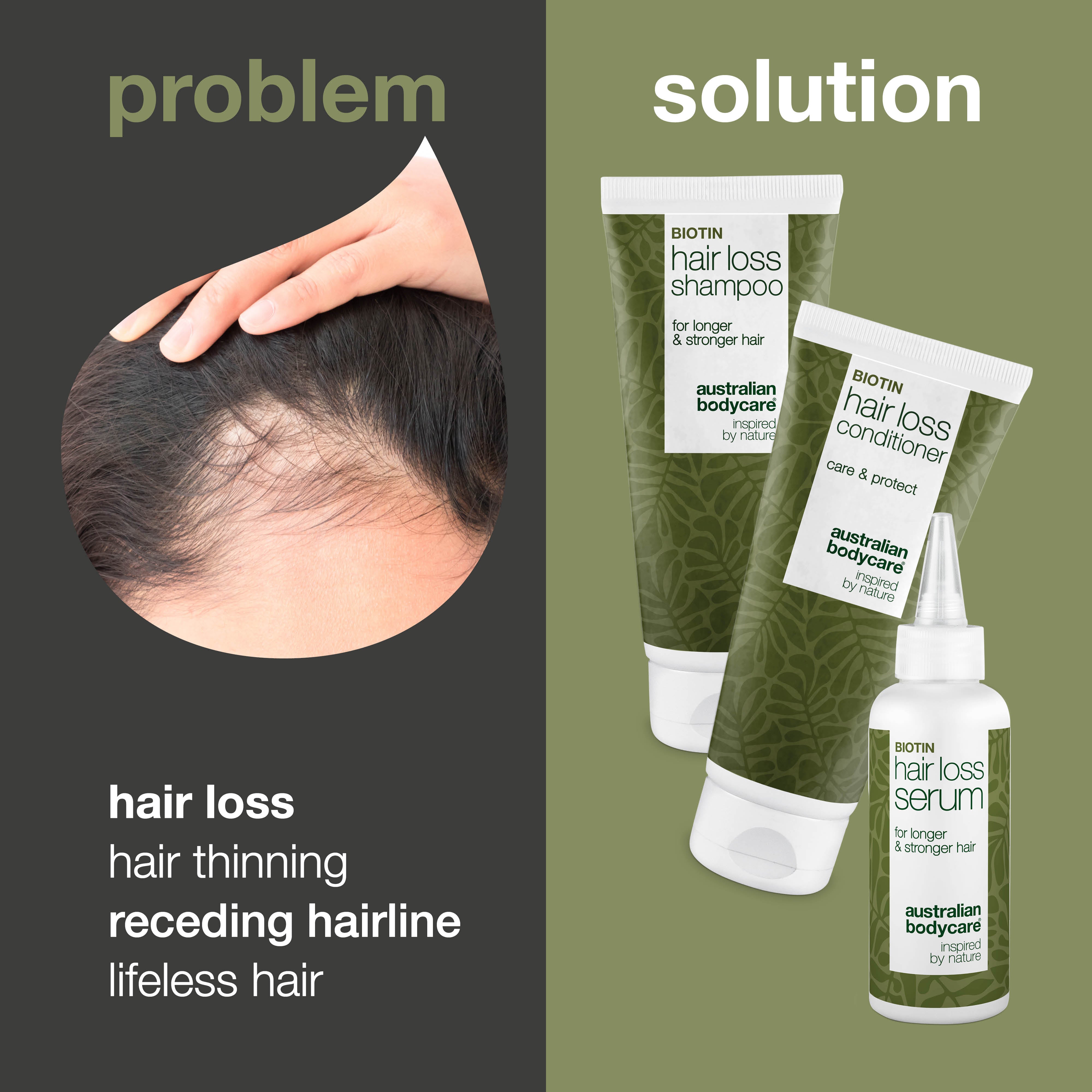 Hair loss product kit with biotin and Capilia Longa — 3 products for fine, thin hair, hair loss, receding hairline and hair thinning