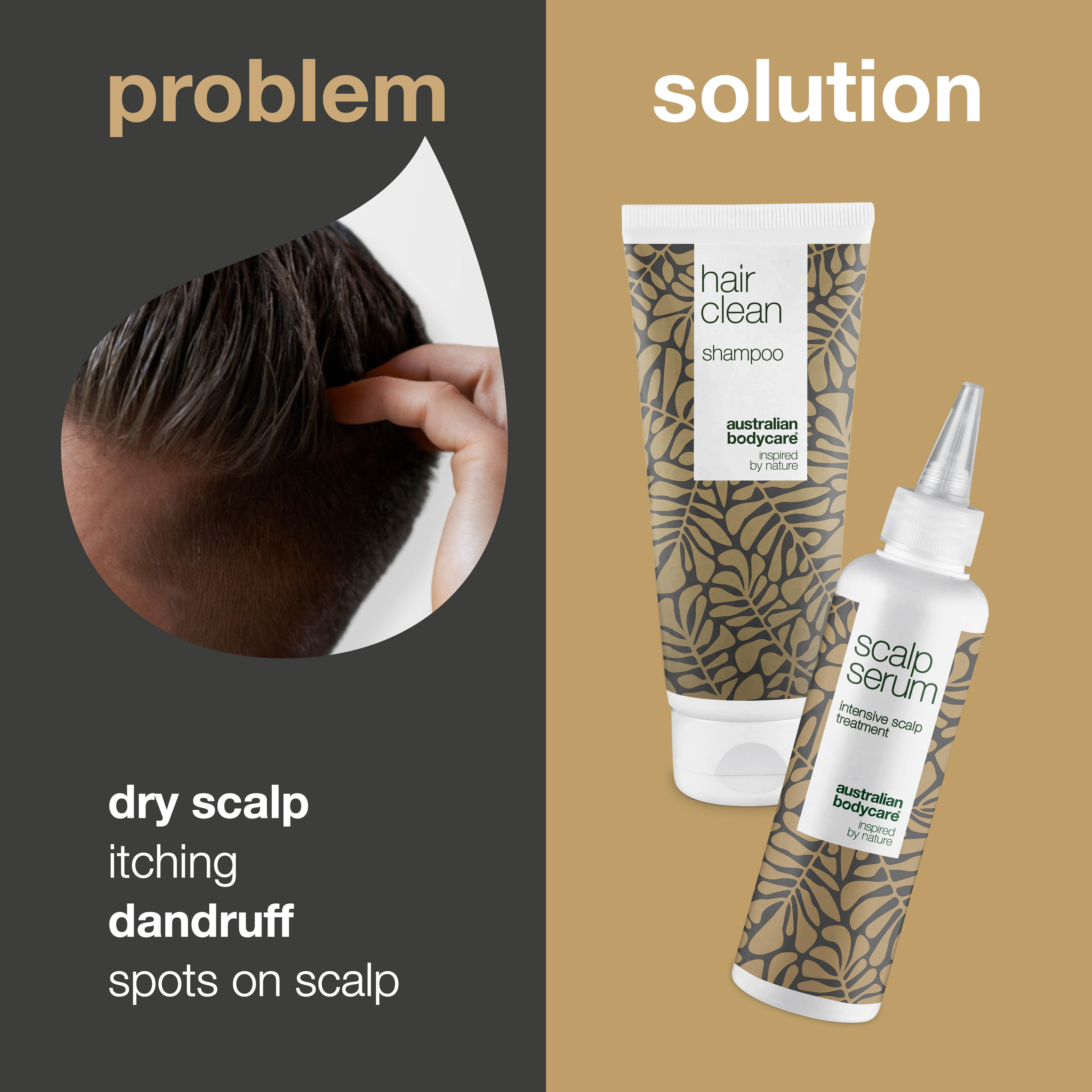 Serum and shampoo for dandruff and dry, itchy scalp with Tea Tree Oil