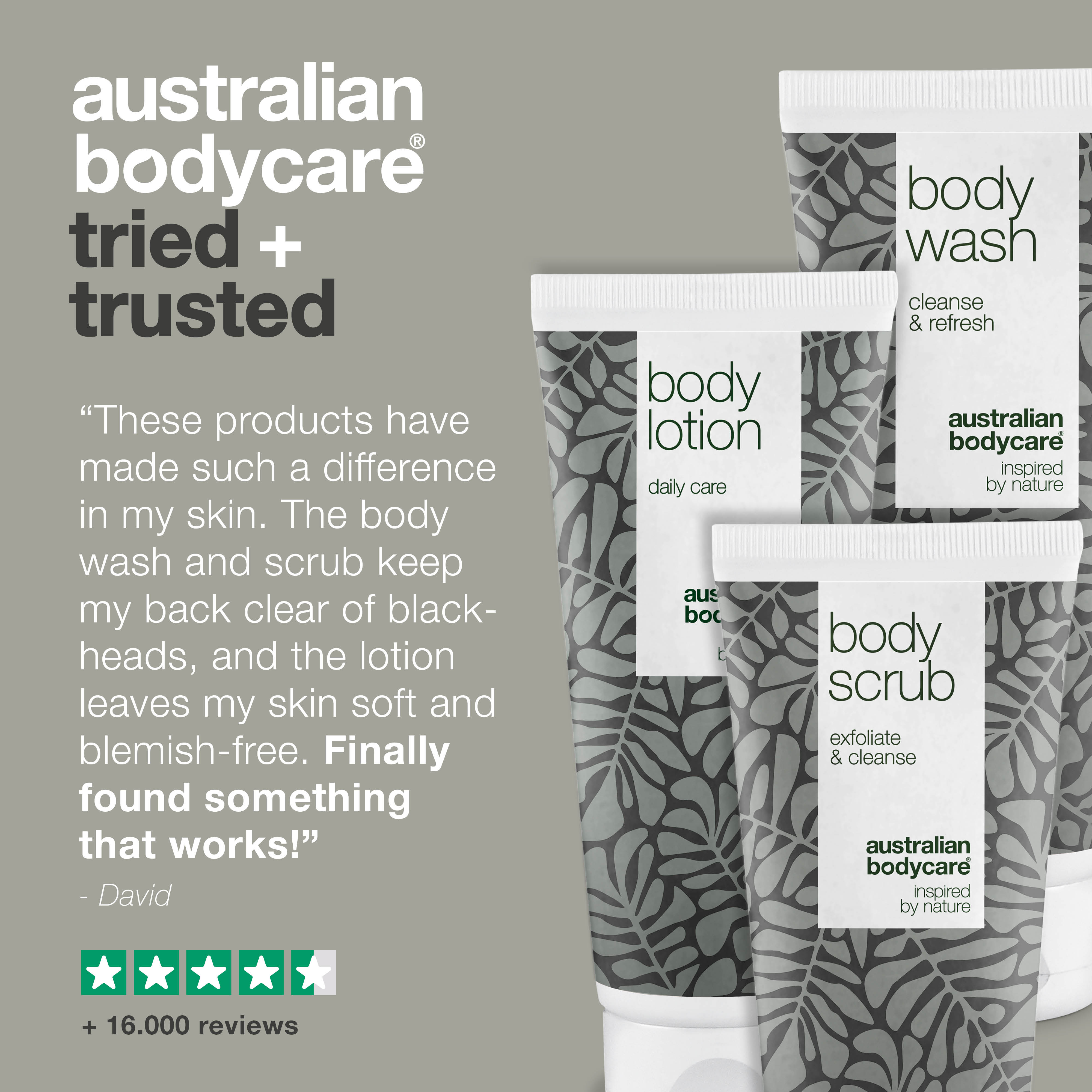Kit for spots on bum, acne and blackheads on back and bottom — 3 products with natural Tea Tree Oil