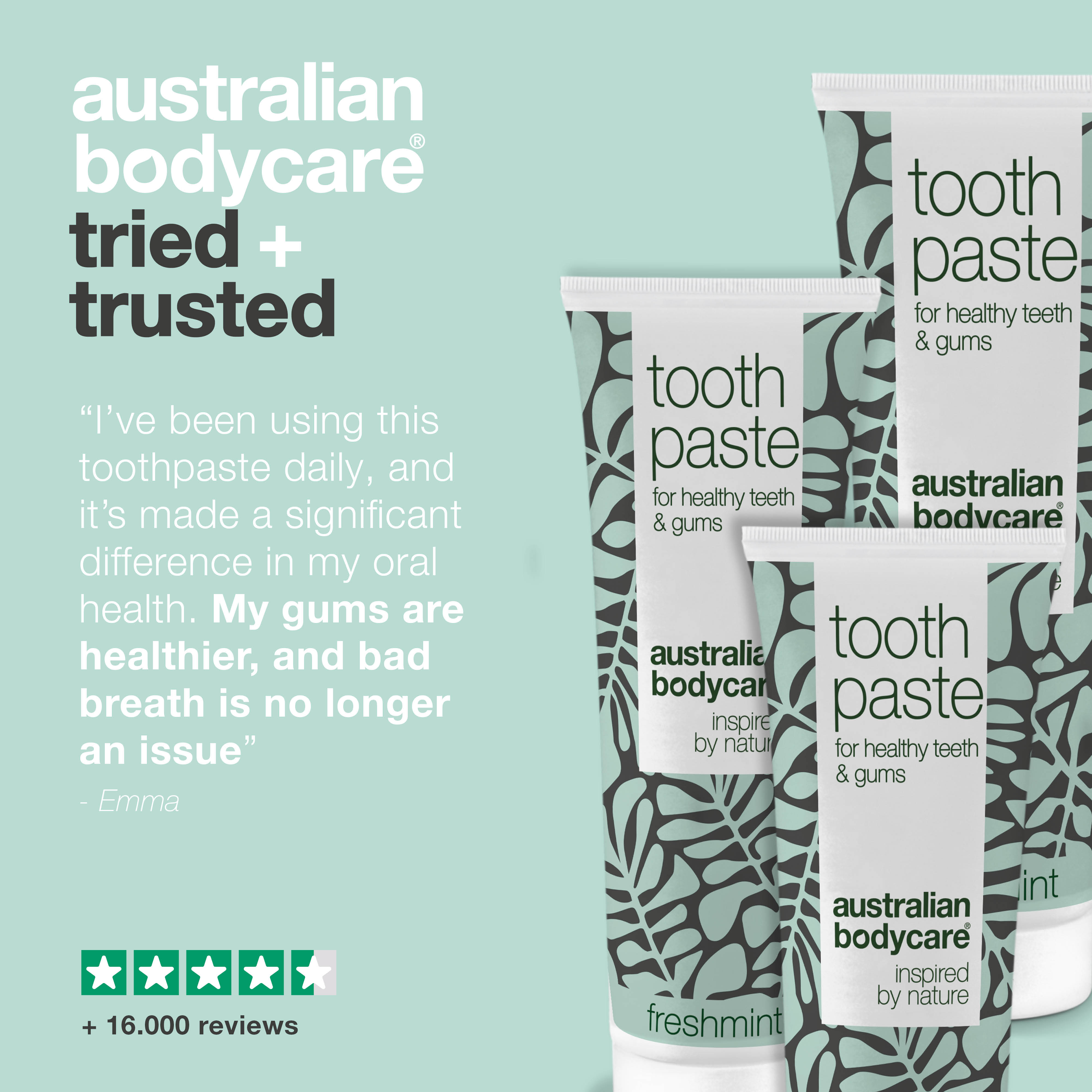 3 x Tea Tree Oil Tooth paste with Fresh Mint — For daily care of oral thrush, periodontitis and gingivitus