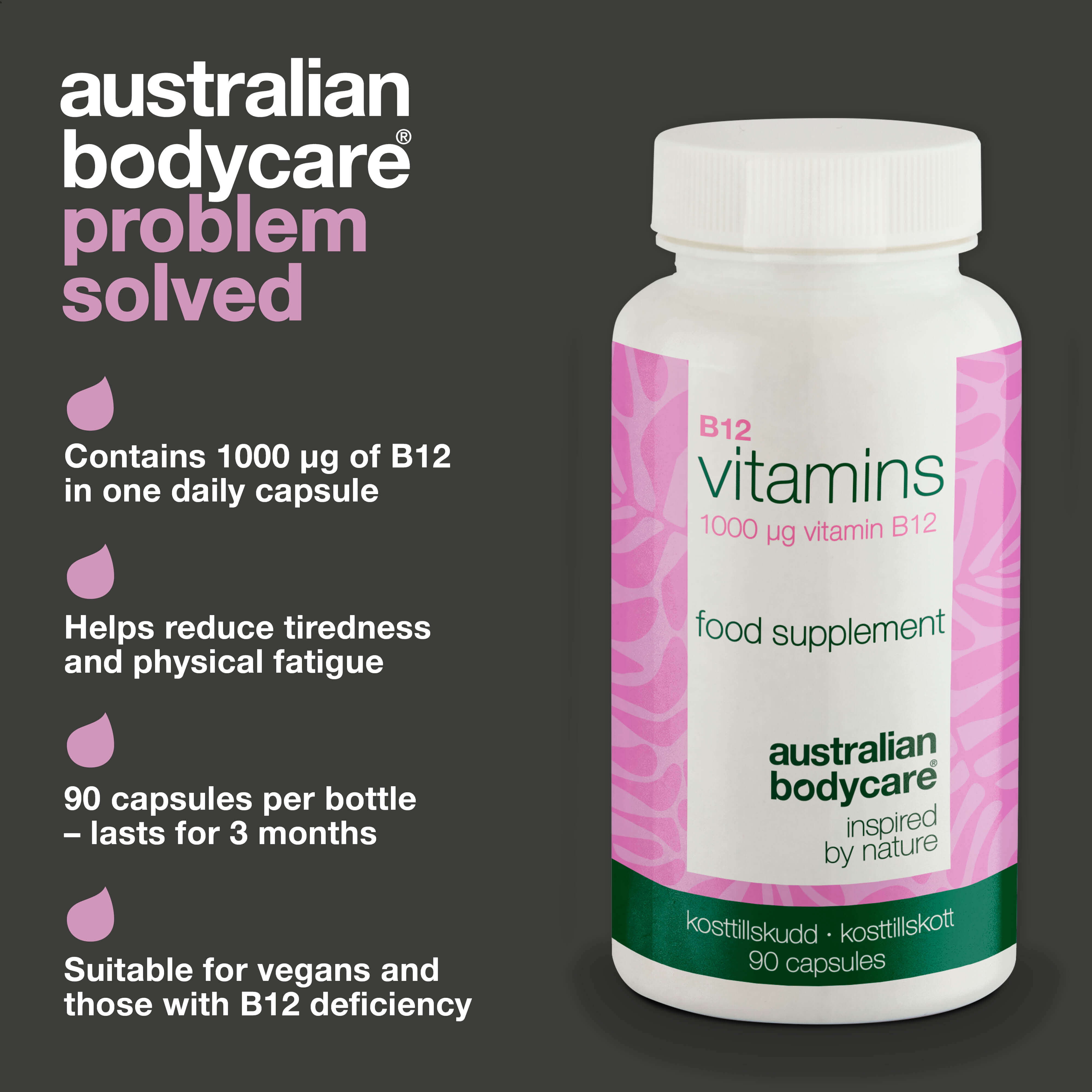 Vitamin B12 Supplement – 90 Vegan Capsules, 1000 µg Each — High dose Vitamin B12 formula – 90 vegan capsules for 90 days’ use. Ideal daily support for energy and plant-based lifestyles.