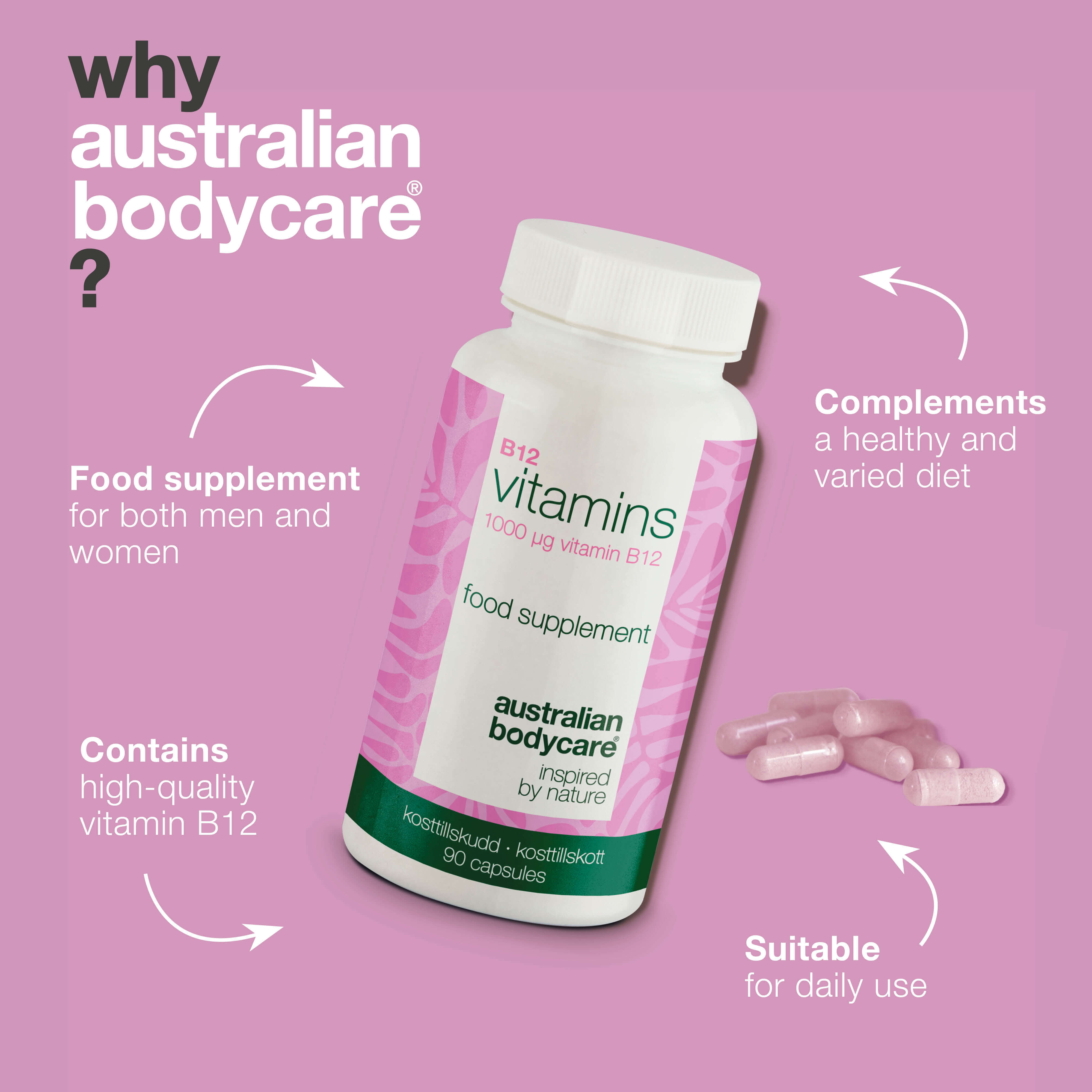 Vitamin B12 Supplement – 90 Vegan Capsules, 1000 µg Each — High dose Vitamin B12 formula – 90 vegan capsules for 90 days’ use. Ideal daily support for energy and plant-based lifestyles.