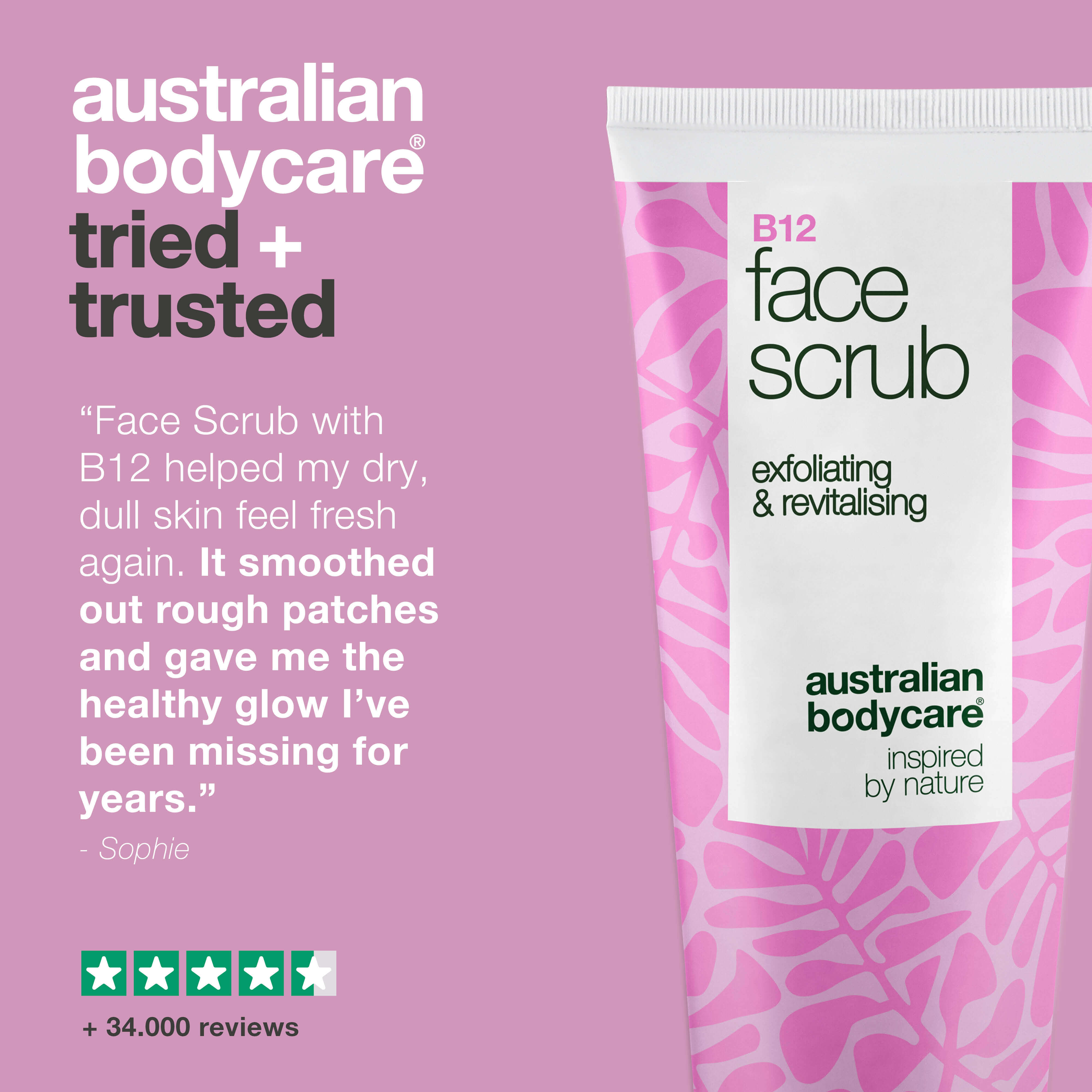 Face Scrub for dry and uneven skin. Cleanses and exfoliates with B12 vitamin, glycolic acid and apricot seeds for a softer, brighter and renewed complexion.