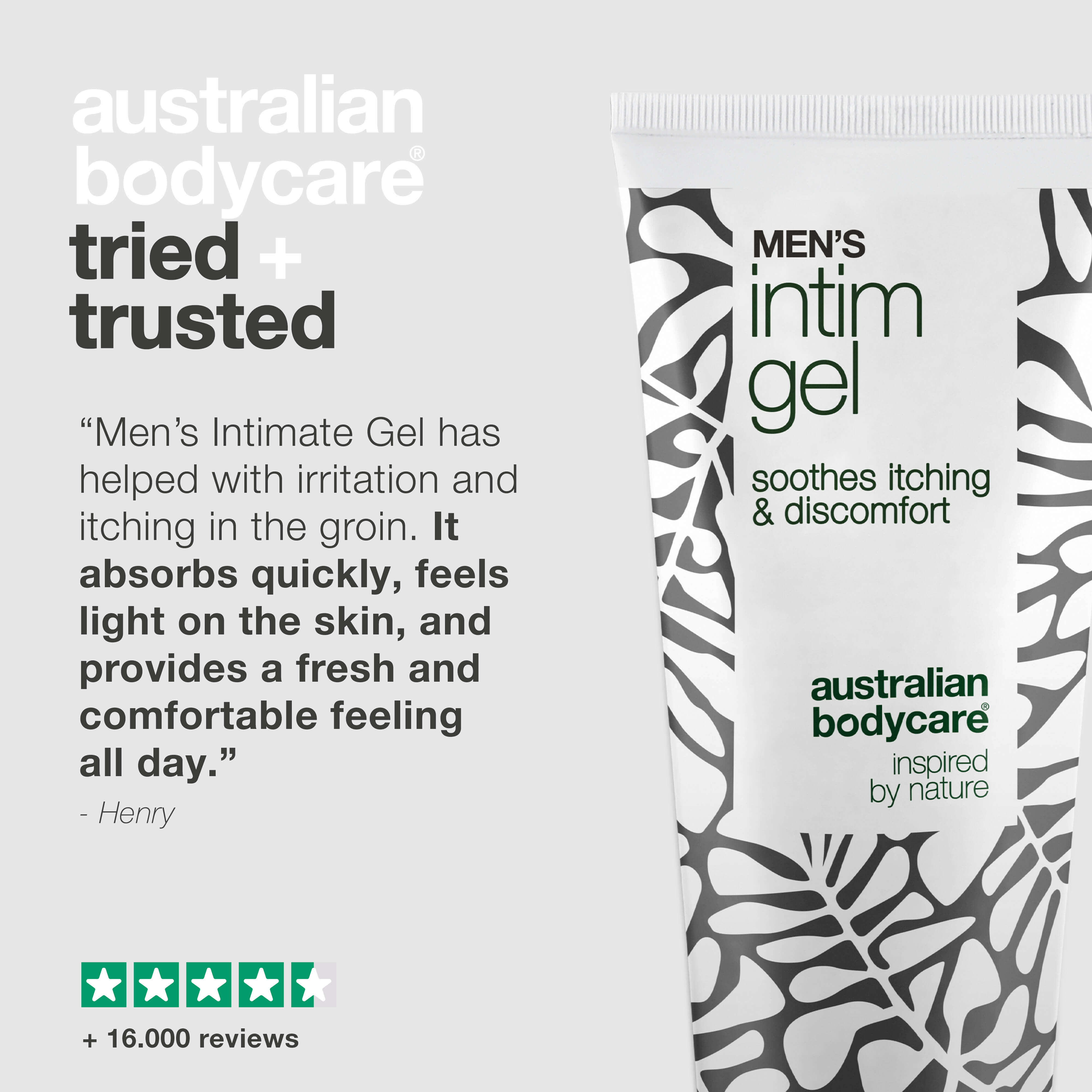 Men’s Intimate Gel – Relieves itching & irritation — Say goodbye to itching with Men’s Intimate Gel. Keeps skin fresh and balanced with a non-greasy, fast-absorbing formula.