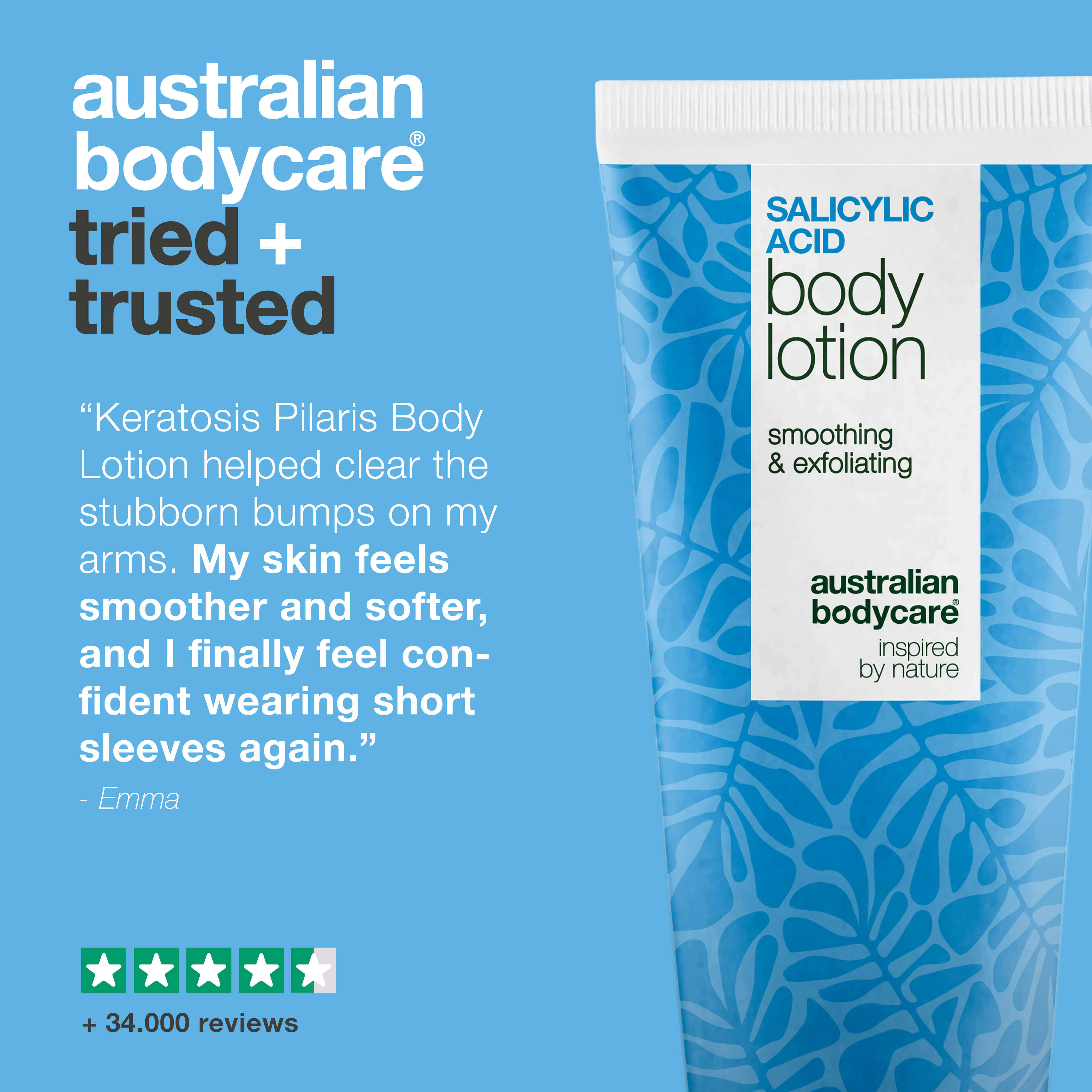 Keratosis Pilaris Body Lotion smooths rough, dry skin and bumps. Ideal for chicken skin. Contains salicylic acid, niacinamide and zinc PCA.