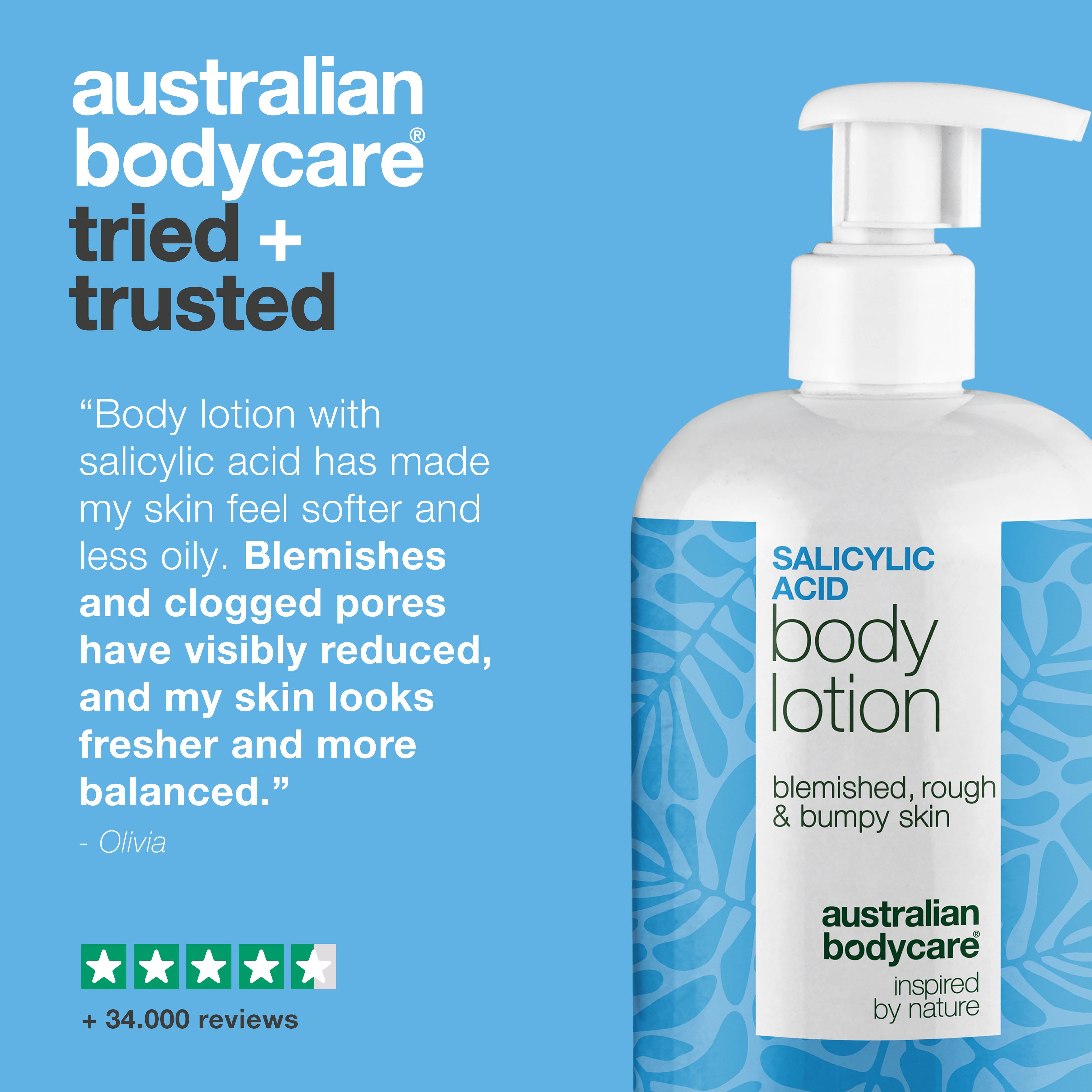 Body lotion with salicylic acid – for blemishes and dry skin — Body lotion with salicylic acid exfoliates, hydrates, and helps reduce blemishes, uneven texture, and dry skin. Perfect for daily use.