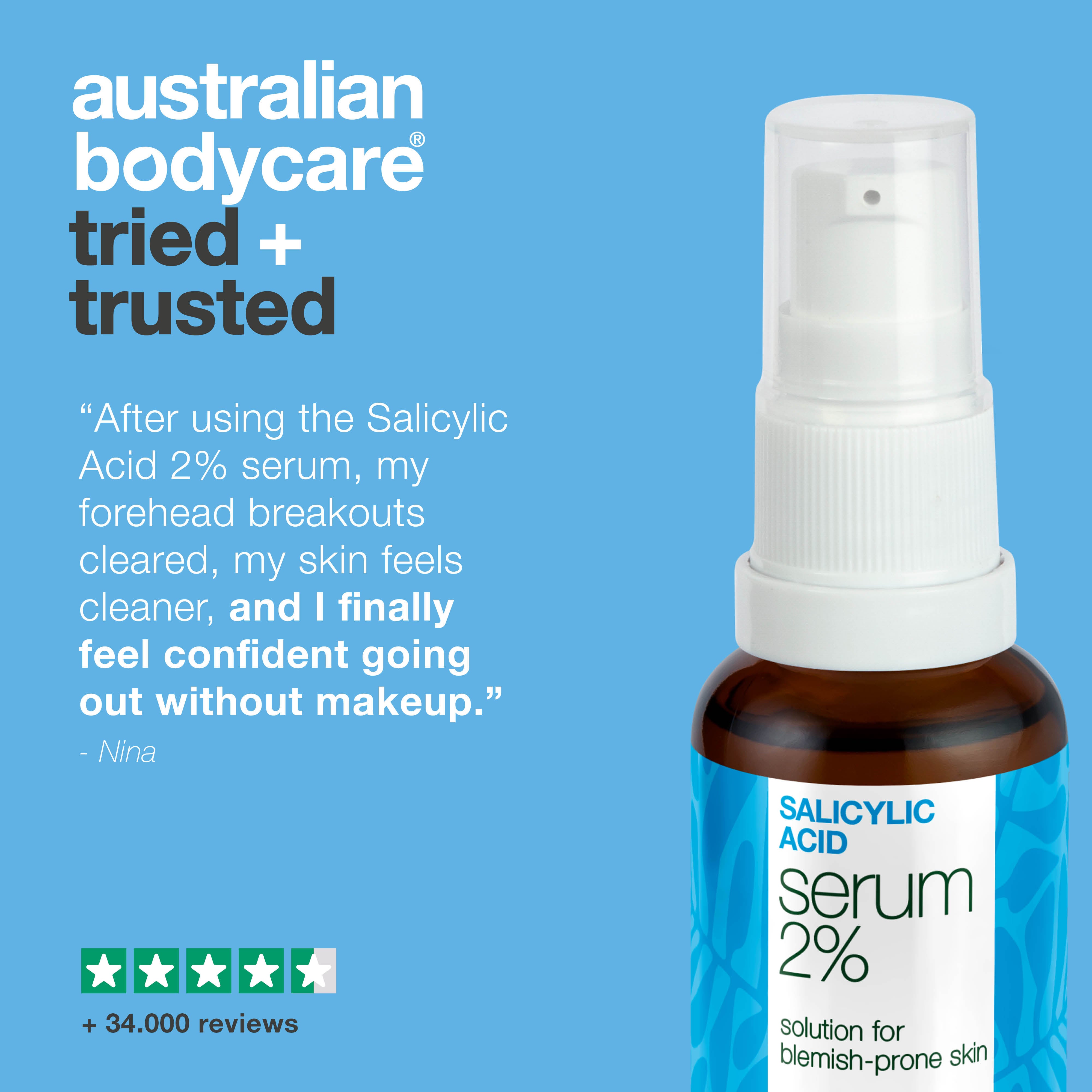 Salicylic Acid 2% serum for breakouts, clogged pores and uneven skin. With Zinc PCA, green tea, hyaluronic acid and glycerin for balanced, clear skin.