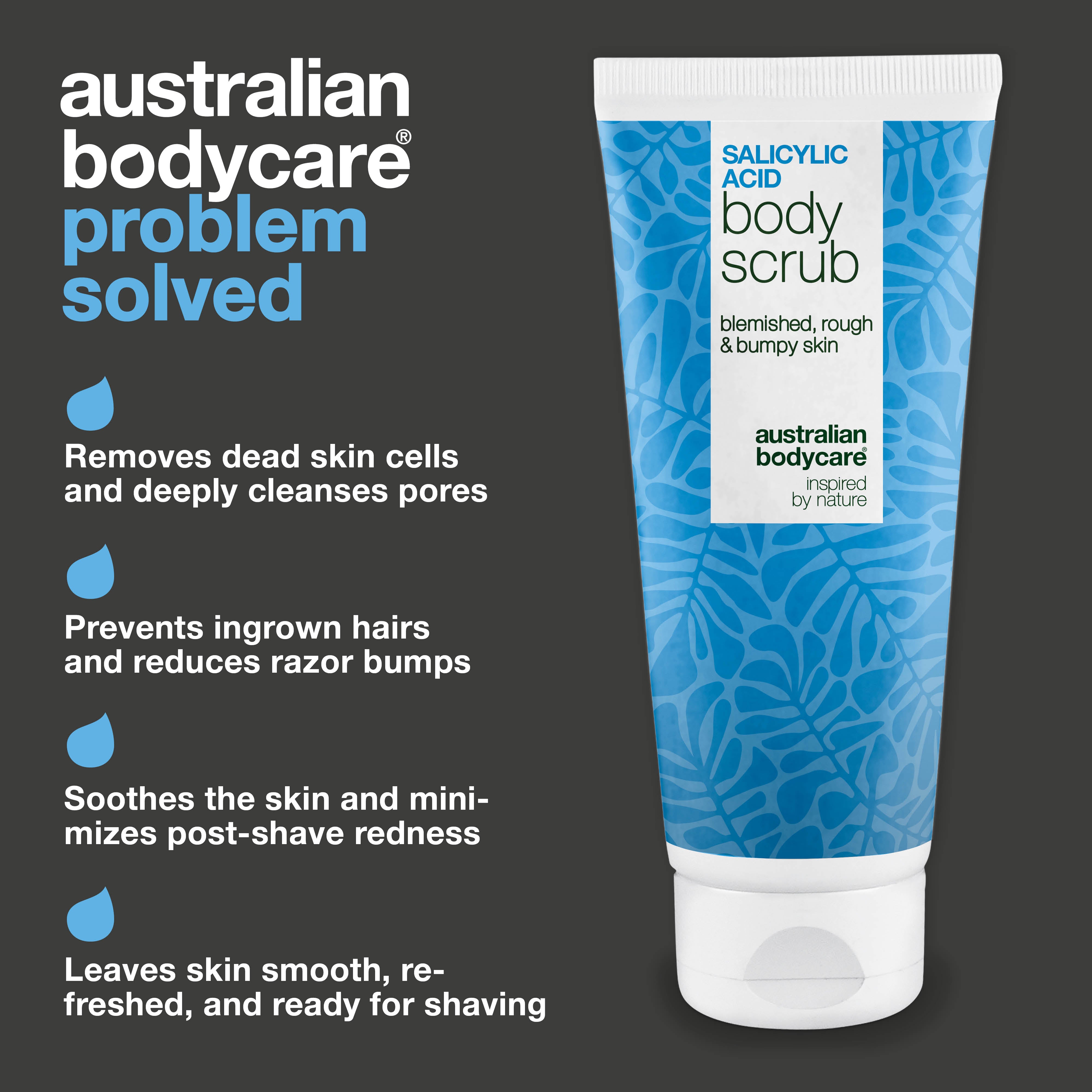 Shave Scrub prepares skin for a close, smooth shave and reduces irritation. Key ingredients: Salicylic Acid, Glycolic Acid, Glycerin, and Allantoin.