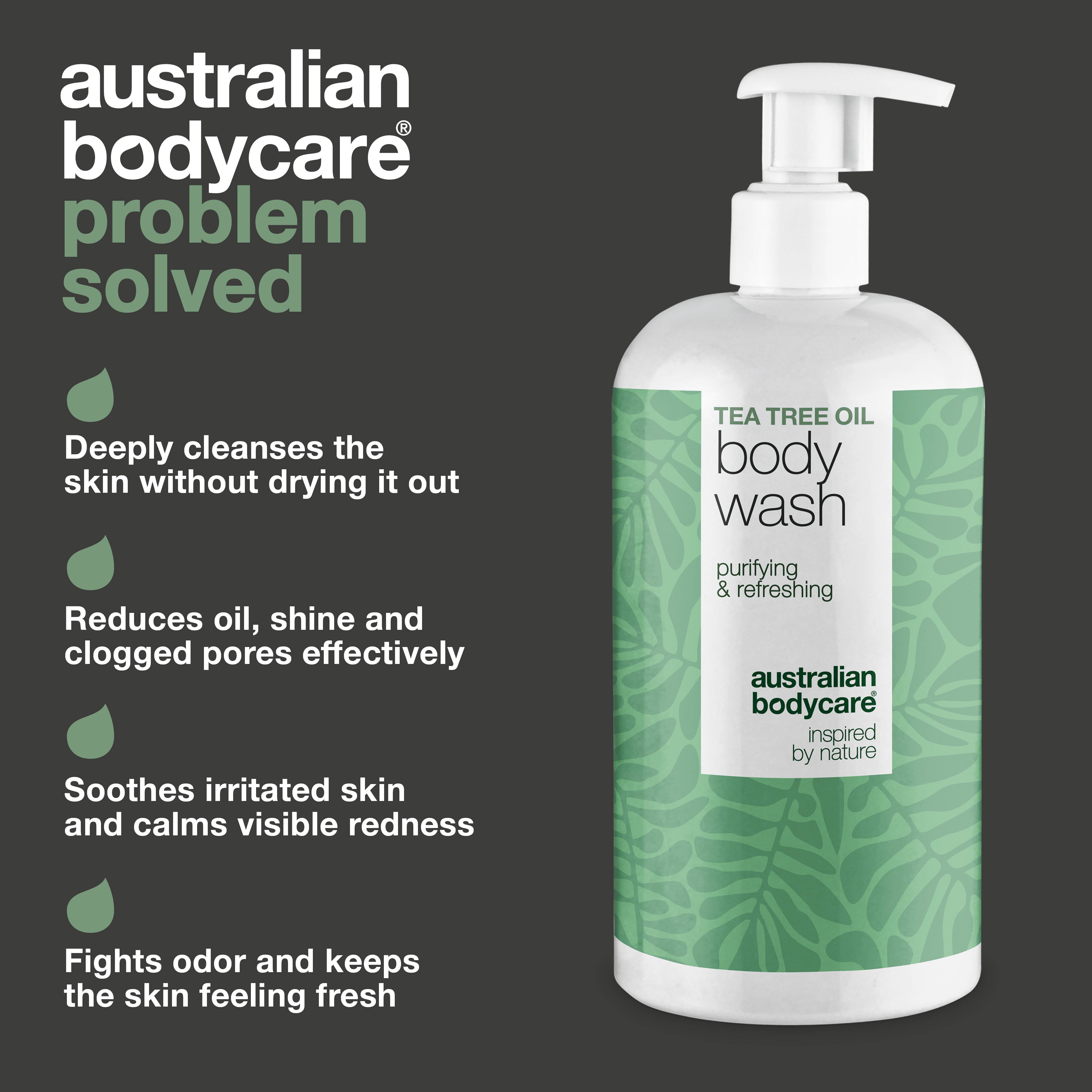 Tea Tree Body Wash for body acne, odor and itch – with Tea Tree Oil and Zinc PCA