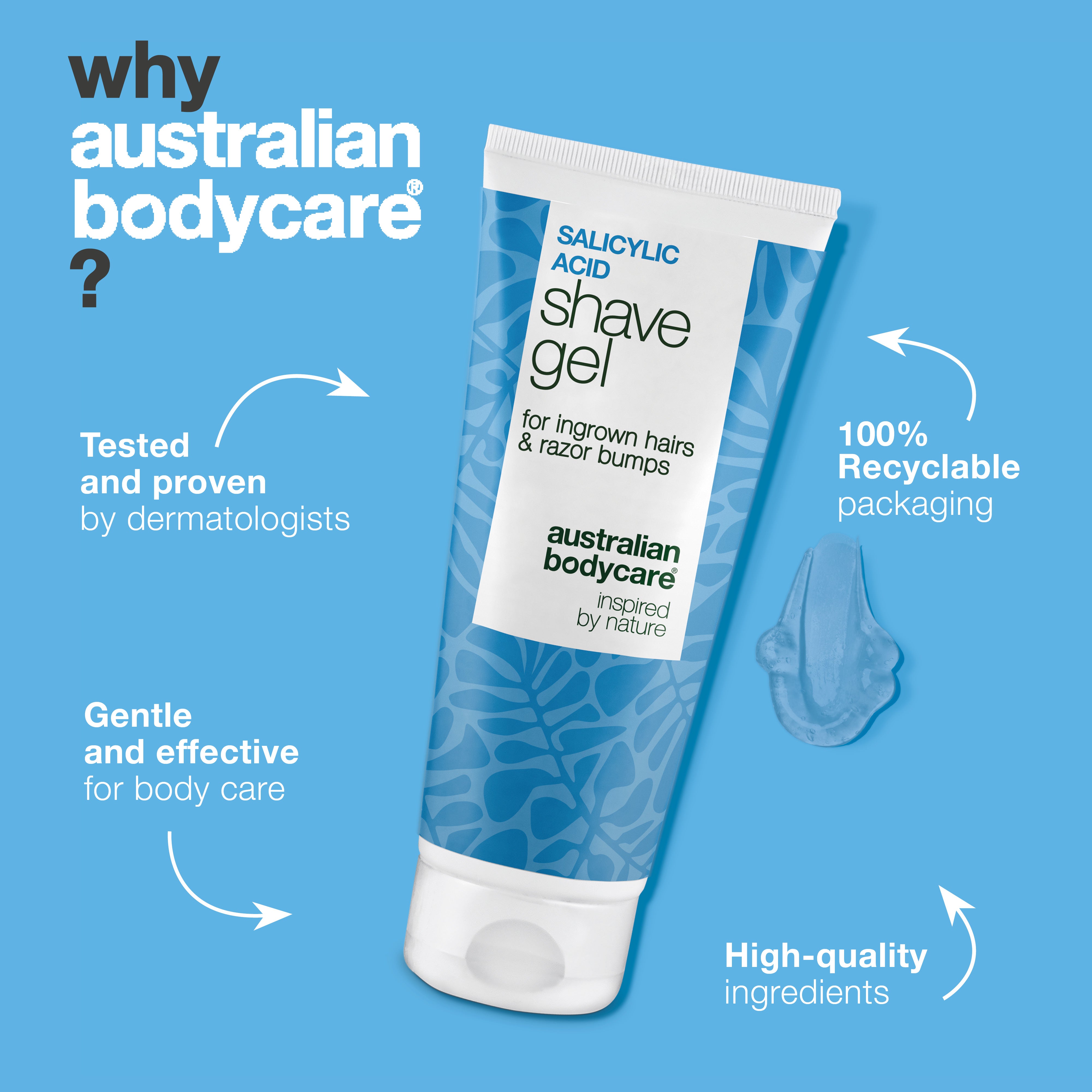 Salicylic Acid Shave Gel – Stop Ingrown Hairs & Bumps — Salicylic Acid Shave Gel prevents ingrown hairs and itch. Enriched with Salicylic acid, Glycerin, and Panthenol for irritation-free skin.