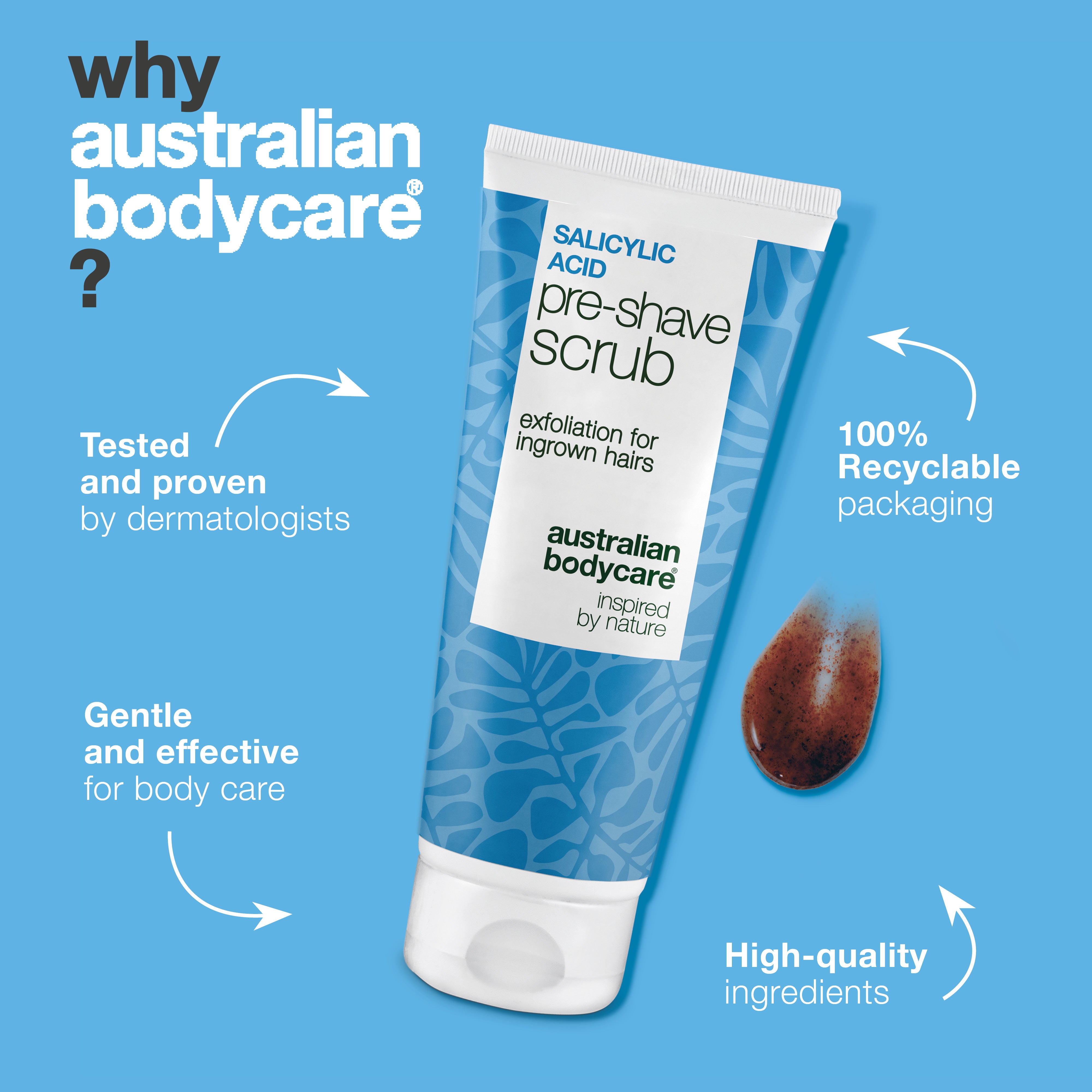 Salicylic Acid Pre-shave Scrub for Ingrown Hairs & Bumps — Salicylic Acid Pre-shave Scrub for ingrown hairs and razor bumps. Ensures a smooth shave without itching. With Salicylic Acid and AHA.