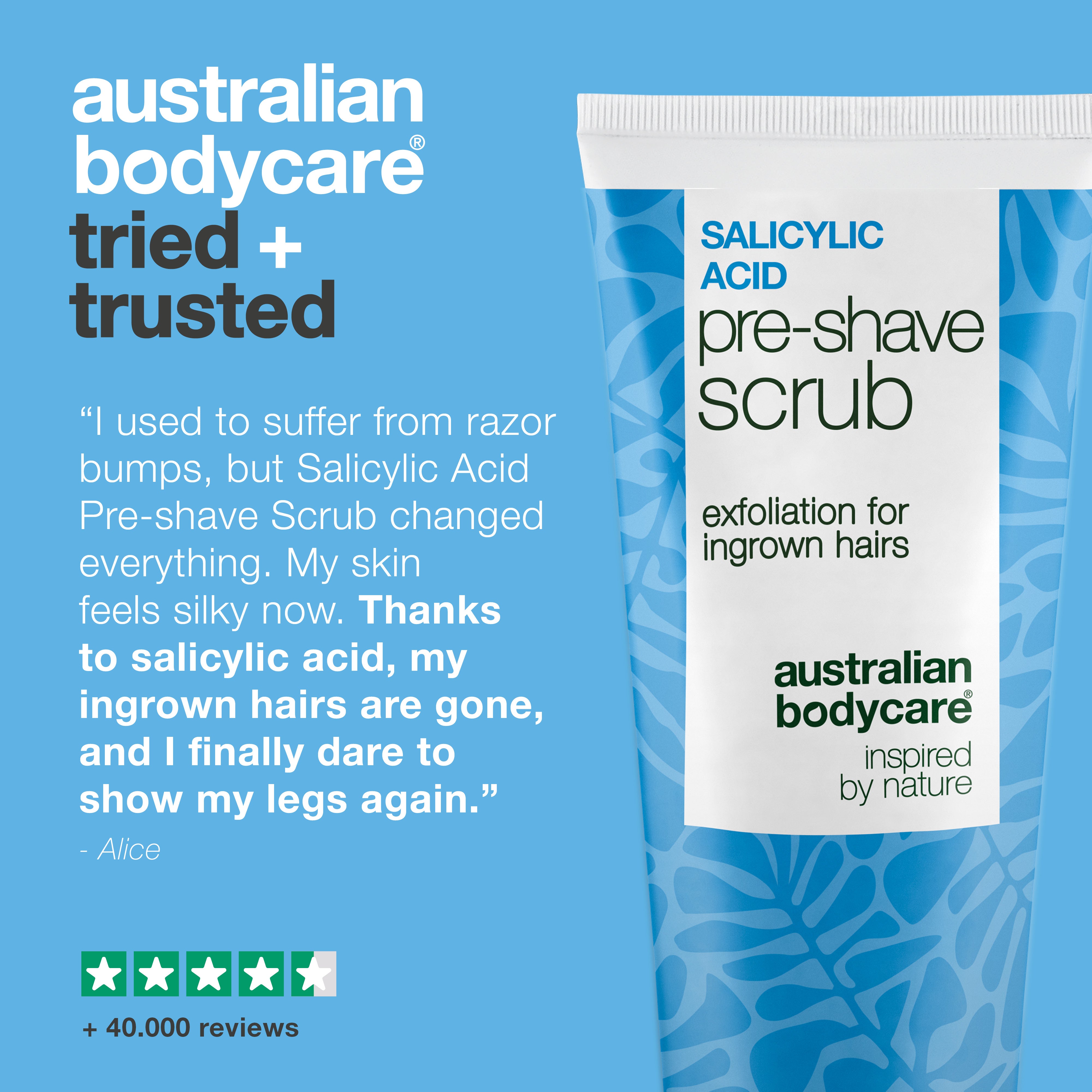 Salicylic Acid Pre-shave Scrub for Ingrown Hairs & Bumps — Salicylic Acid Pre-shave Scrub for ingrown hairs and razor bumps. Ensures a smooth shave without itching. With Salicylic Acid and AHA.