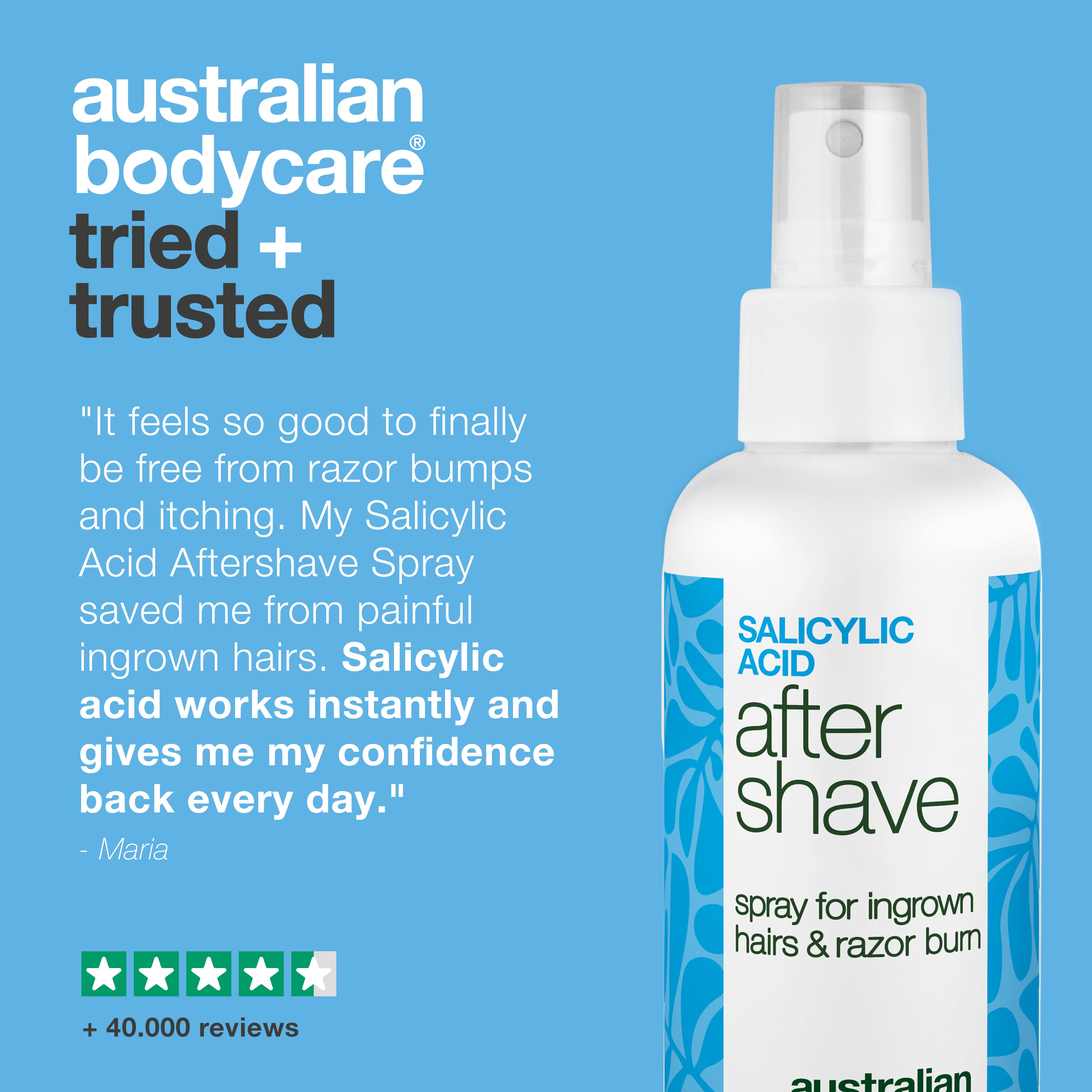 Salicylic Acid After Shave Spray for Razor Bumps — After Shave Spray for razor burns and ingrown hairs. Soothes itching with Salicylic Acid, Aloe Vera, and Panthenol for a smooth finish.