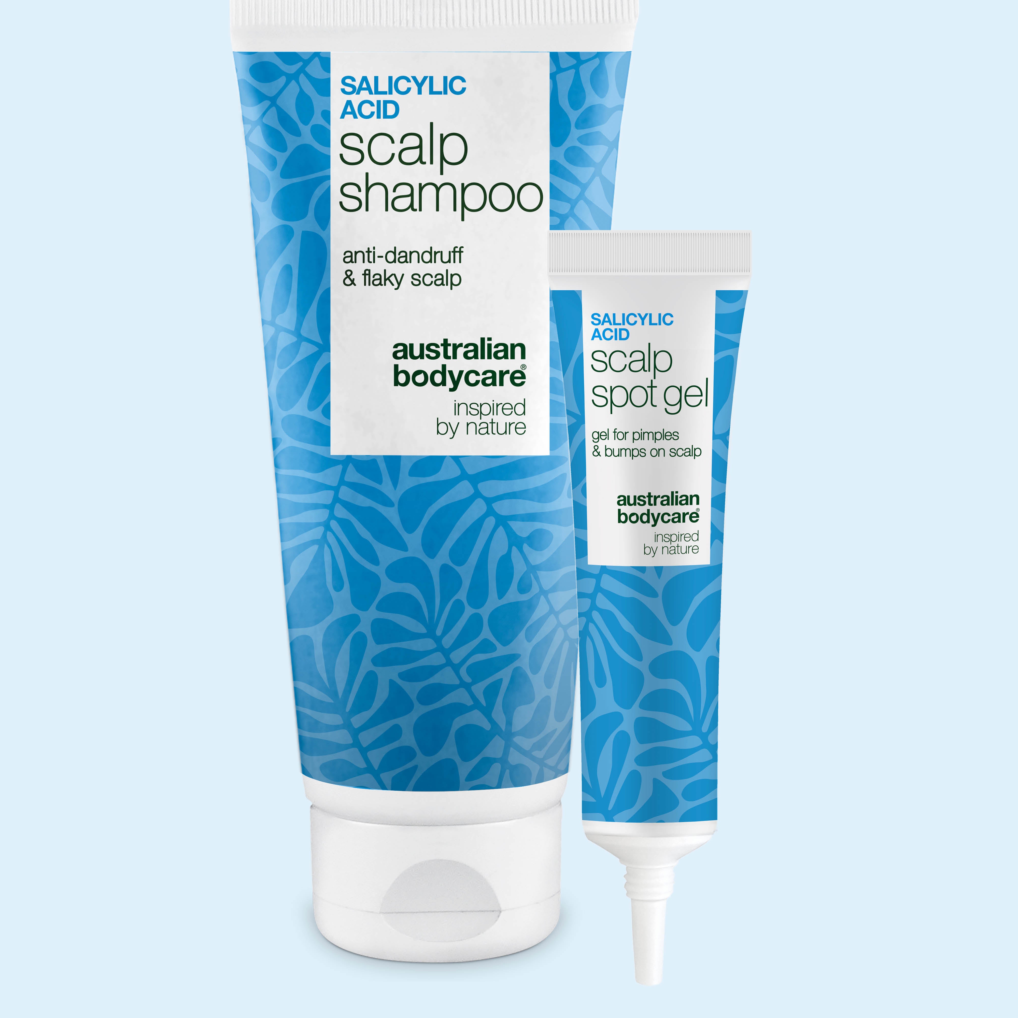 Scalp Pimples Set with Salicylic Acid scalp shampoo and spot gel from Australian Bodycare