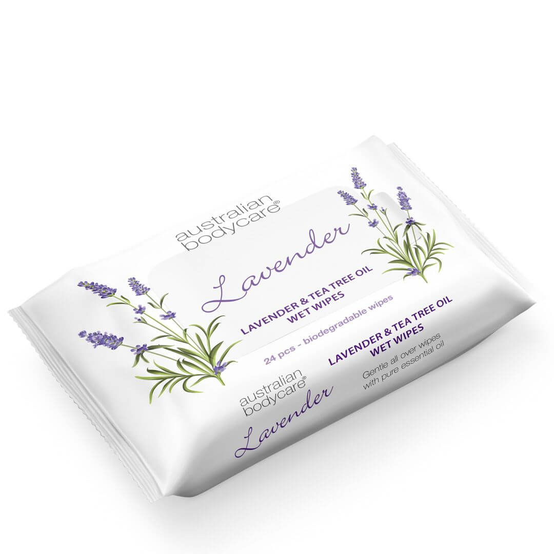 Wet wipes with Lavender & Tea Tree Oil — Biodegradable wipes for cleansing and moisturising the face and body