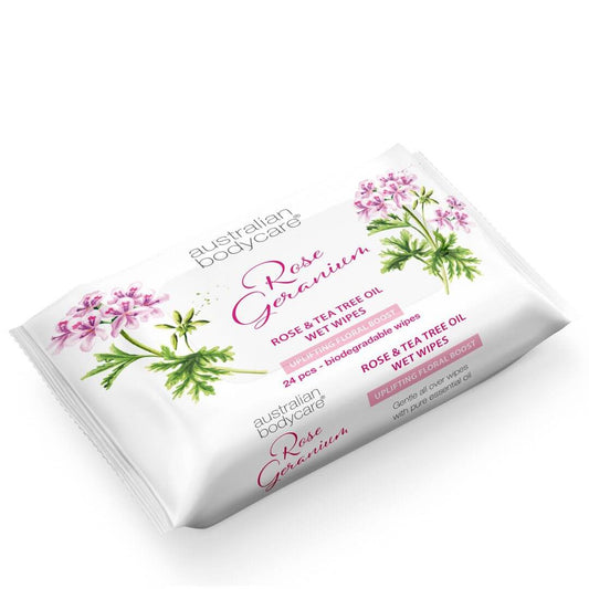 Wet wipes with Rose geranium & Tea Tree Oil for adults - Cleanses bacteria, makeup and dirt
