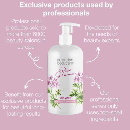 Professional Rose Skin Wash - Deep cleansing shower gel with Tea Tree Oil and Rose Geranium