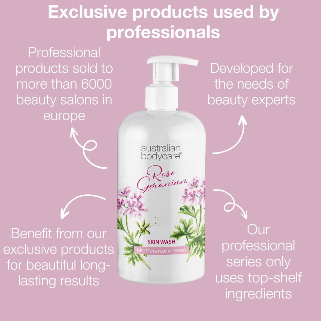 Professional Rose Skin Wash — Deep cleansing shower gel with Tea Tree Oil and Rose Geranium