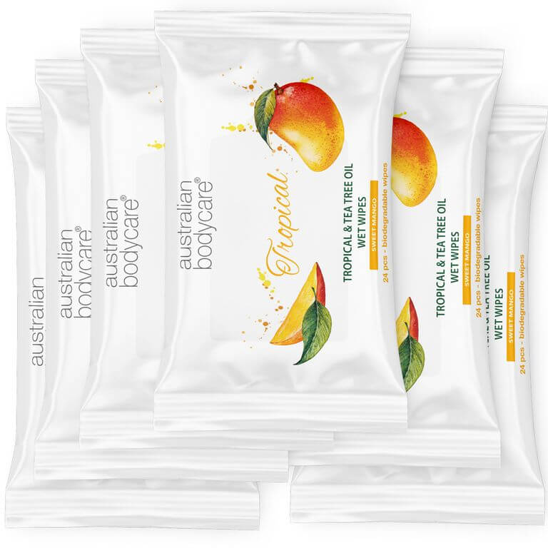 Adult wet wipes with Mango & Tea Tree Oil — For daily rinse of face and body