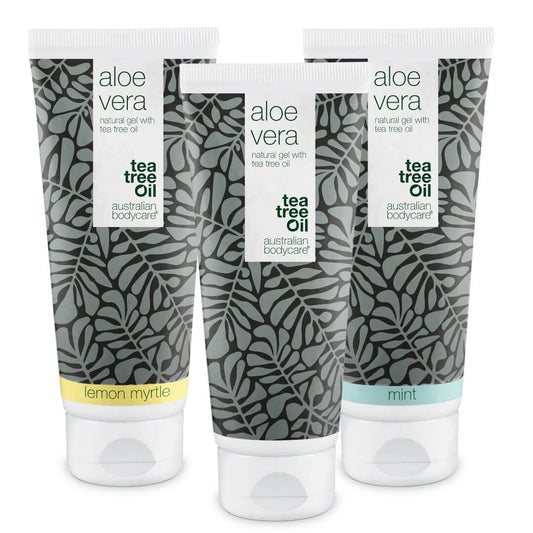 3 for 2 Aloe Vera gel 200 ml - package deal - Package deal with 3 Aloe Vera gel (200 ml): Tea Tree Oil, Lemon Myrtle & Mint