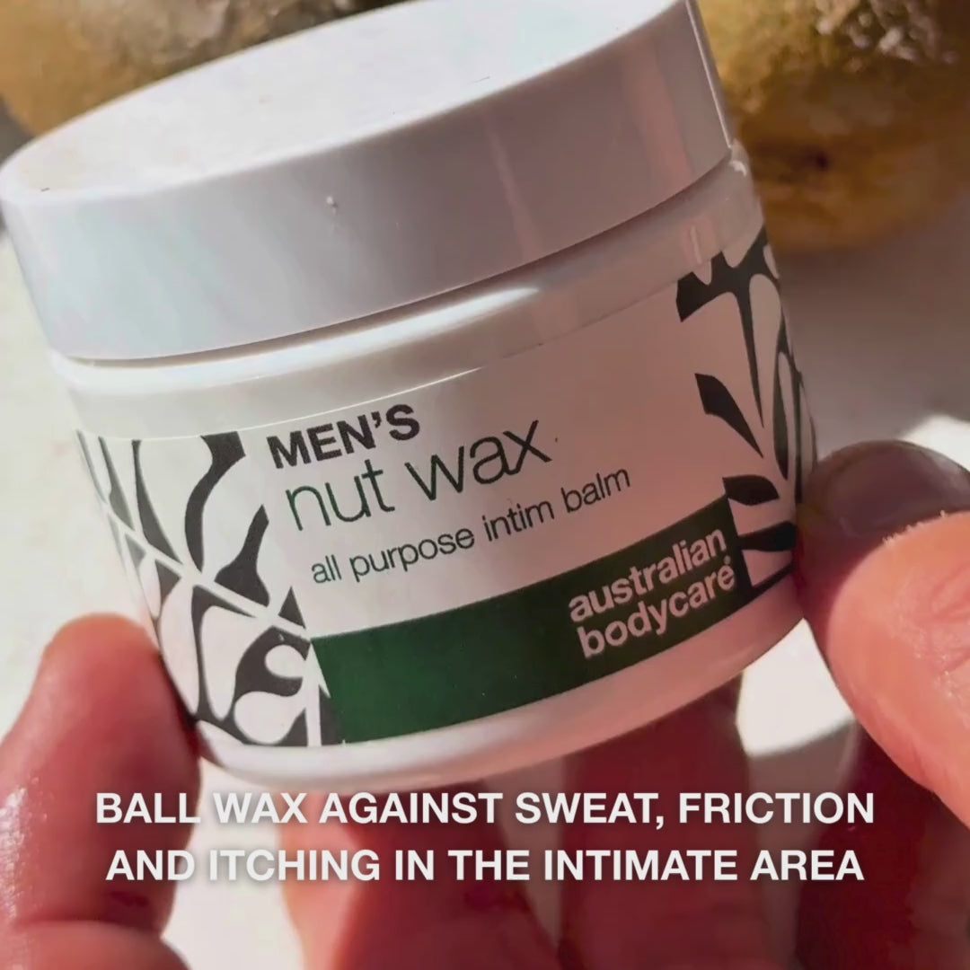 Men’s Nut Wax reduces sweat, friction and odor around the balls. Keeps skin fresh, dry and irritation-free with shea butter, squalane and bisabolol.
