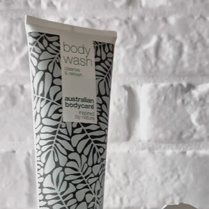 Video showing Australian Bodycare Body Wash and its light, foaming texture.
